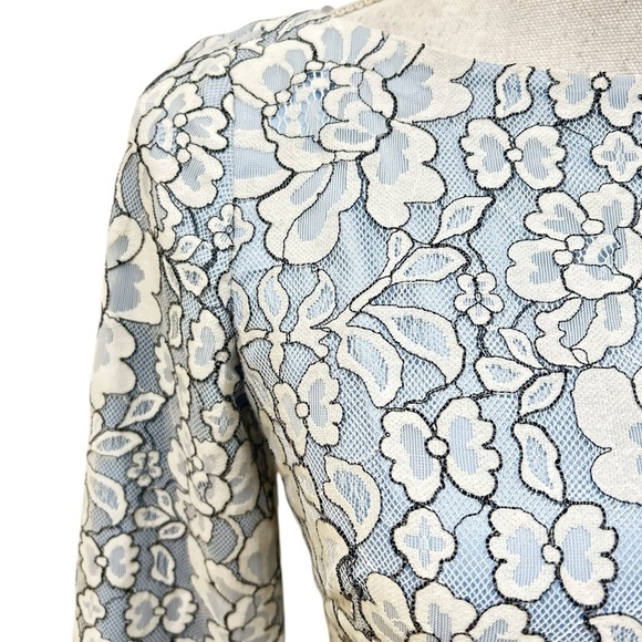 Eliza J Light Blue Floral 3/4 Sleeve fit & flare micro pleated waist Dress sz 4 - Picture 7 of 14